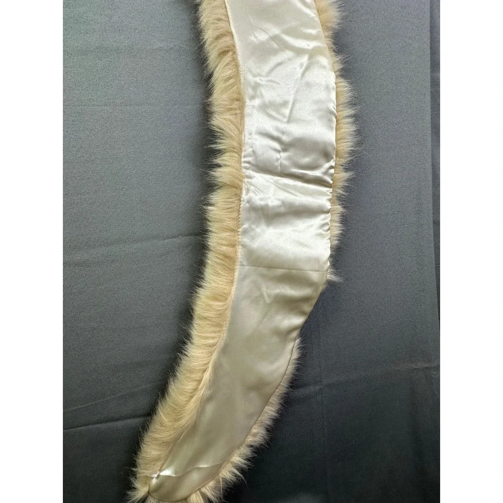 Ganz Faux‎ Fur Collar Scarf Tan Cream Satin Lined with Loops 35 Inch Accessory